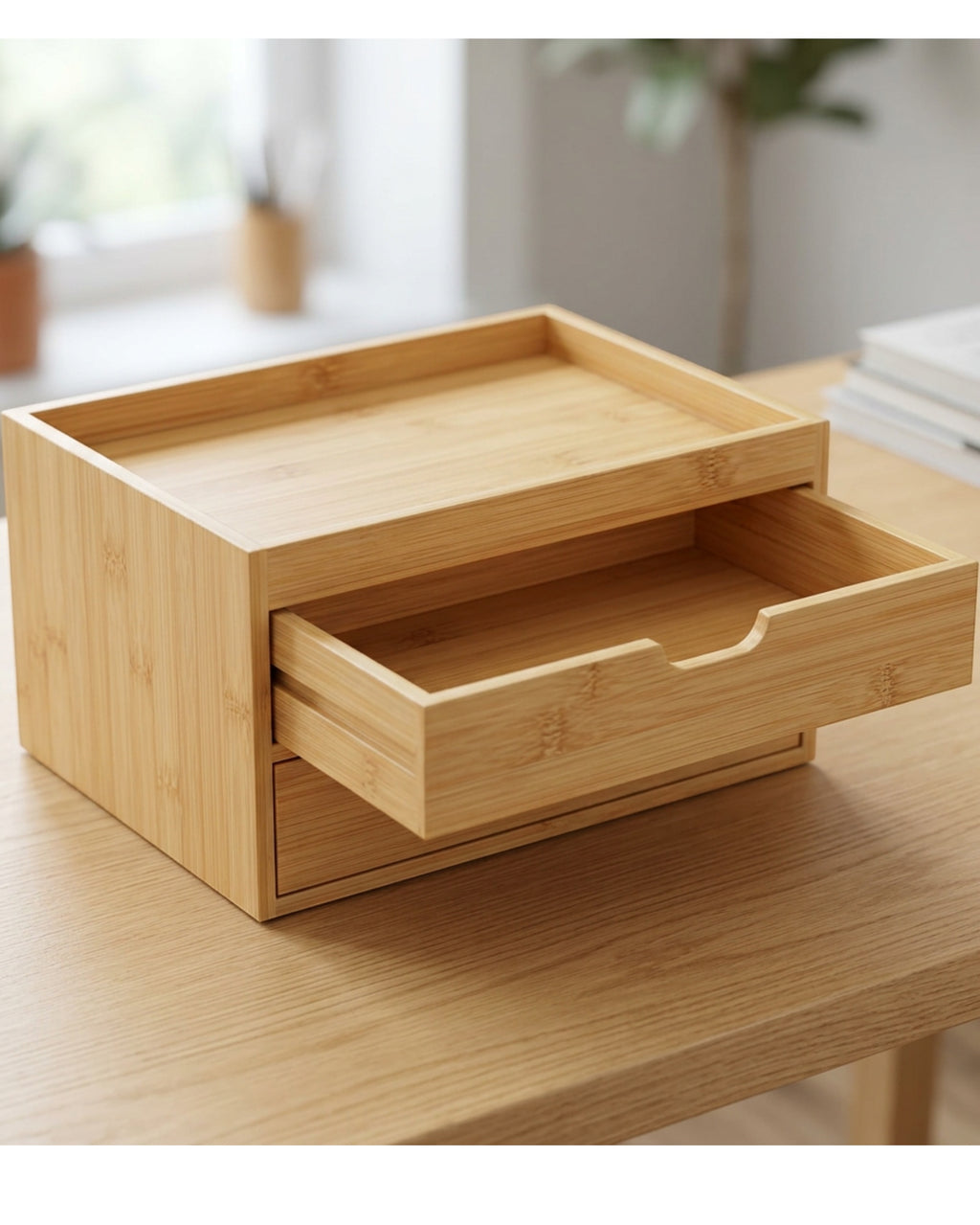 Aech Bamboo Two-Drawer Desktop Organizer 28 cm Natural - Lifestyle view