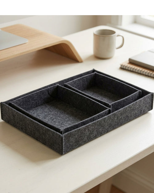 Aech Recycled Felt Modular Desktop Trays Charcoal Set of 3 - Lifestyle view