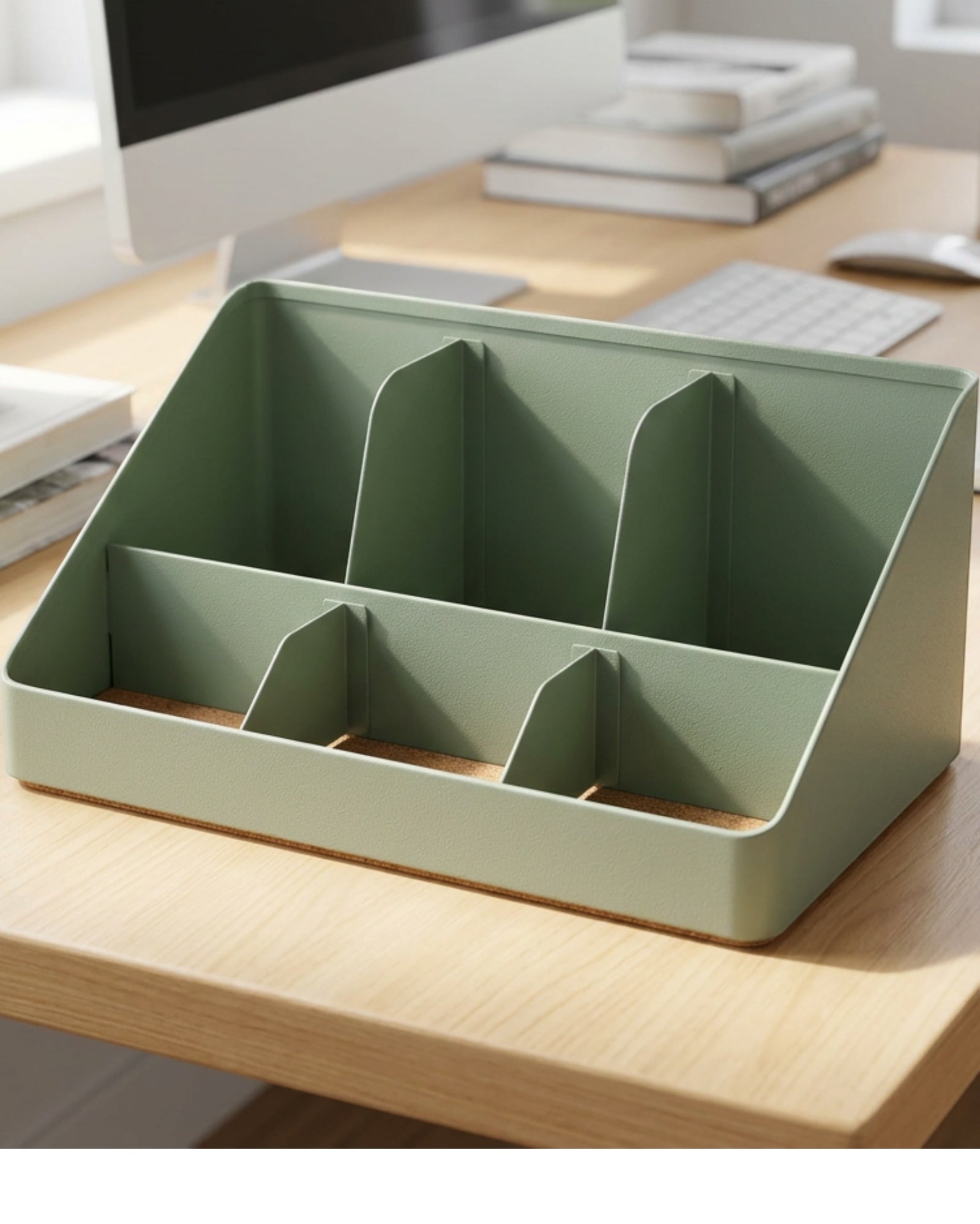 Aech Steel Five-Compartment Desktop Caddy 24 cm Sage Green - Lifestyle view