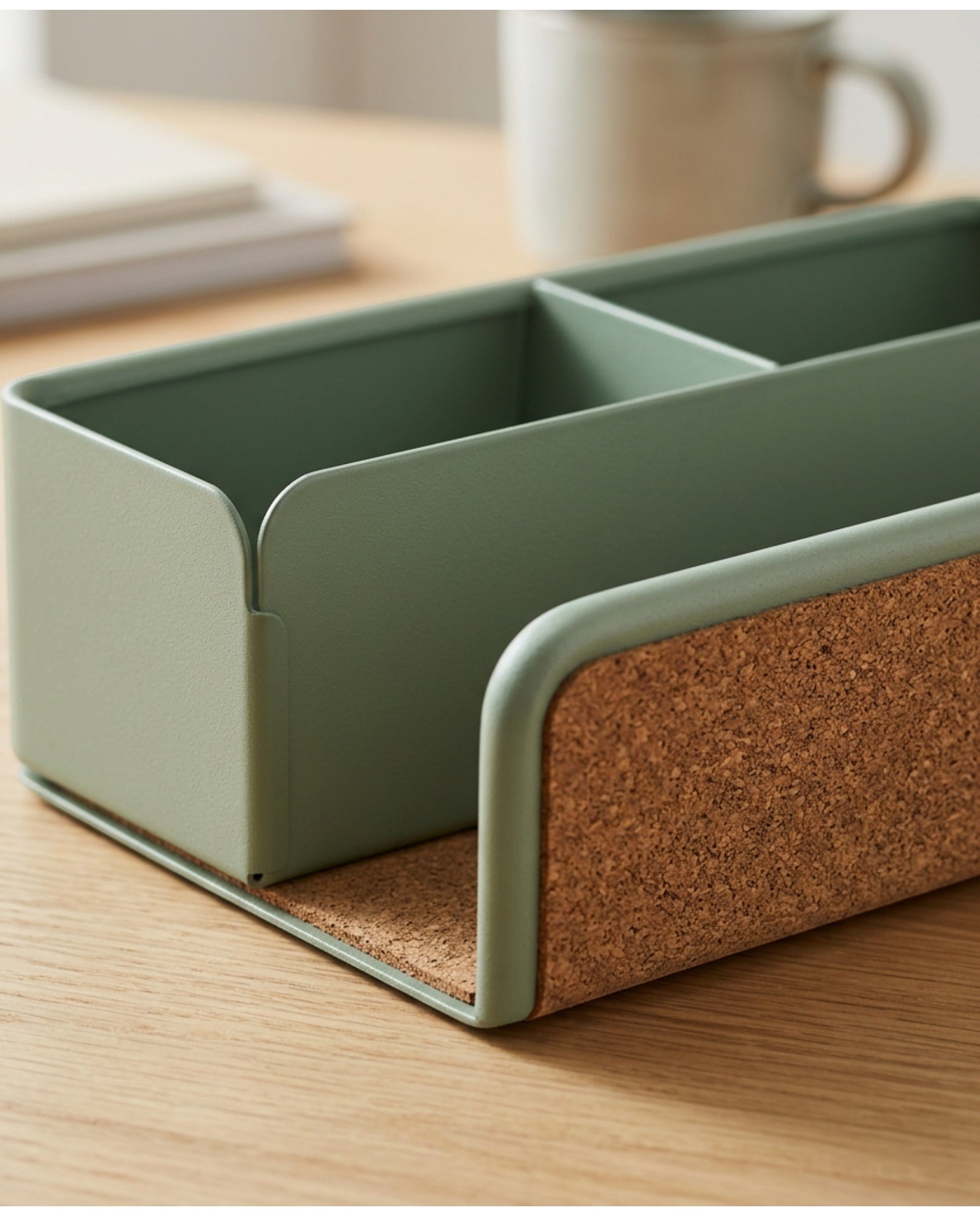 Aech Steel Five-Compartment Desktop Caddy 24 cm Sage Green - Detail view